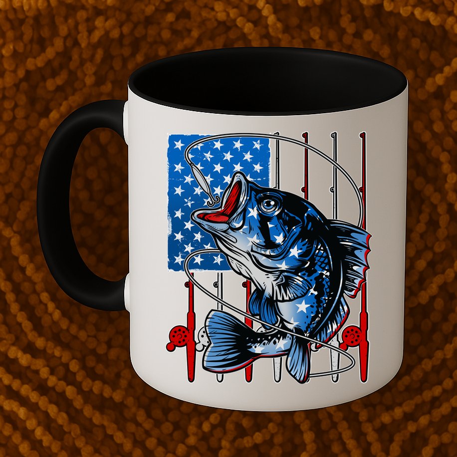 USA American Flag Bass Fishing Mug