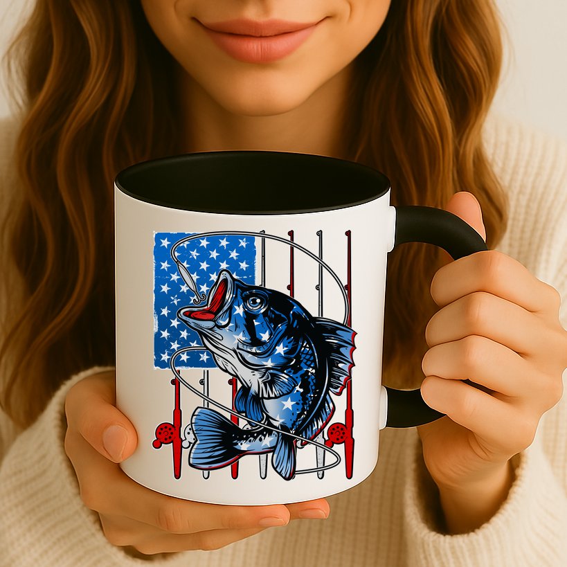 USA American Flag Bass Fishing Mug