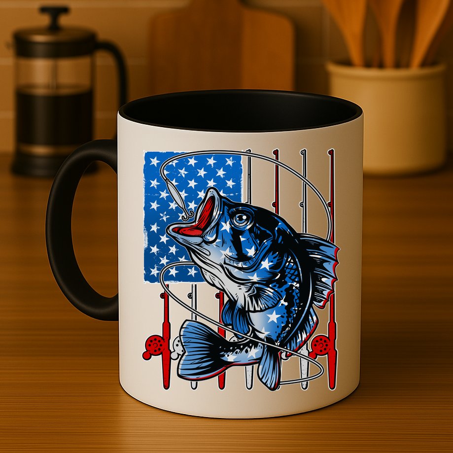 USA American Flag Bass Fishing Mug