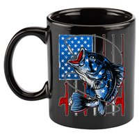 USA American Flag Bass Fishing 11oz C Handle Ceramic Mug