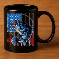 USA American Flag Bass Fishing 11oz C Handle Ceramic Mug