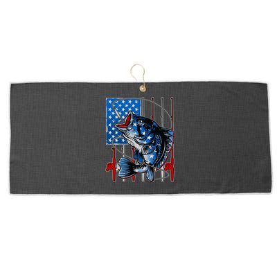 USA American Flag Bass Fishing Large Microfiber Waffle Golf Towel