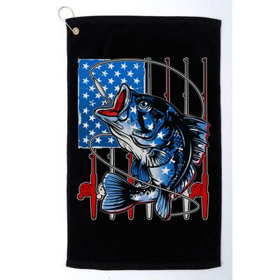 USA American Flag Bass Fishing Golf Towel