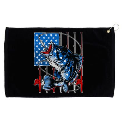 USA American Flag Bass Fishing Grommeted Golf Towel