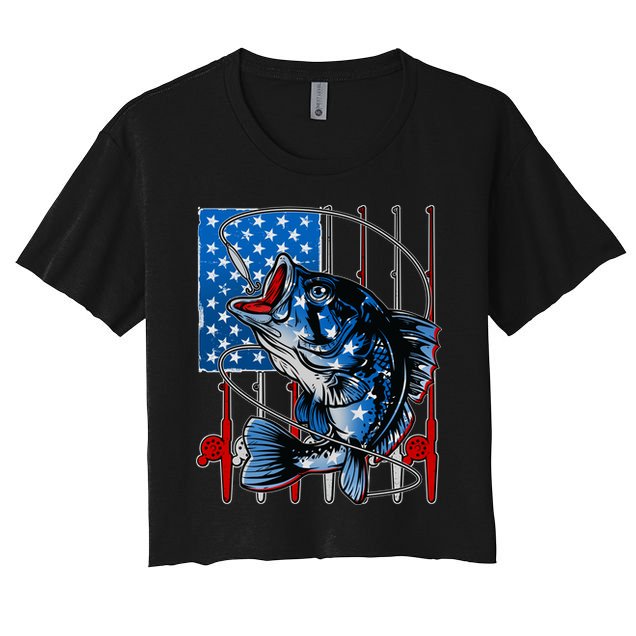 USA American Flag Bass Fishing Crop Top