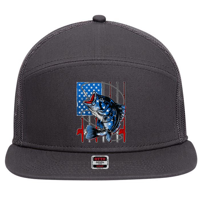 USA American Flag Bass Fishing 7 Panel Mesh Trucker Snapback Hat