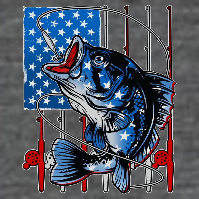 USA American Flag Bass Fishing 7 Panel Mesh Trucker Snapback Hat