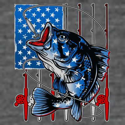 USA American Flag Bass Fishing T-Shirt
