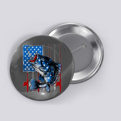 USA American Flag Bass Fishing Button