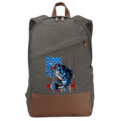 USA American Flag Bass Fishing Cotton Canvas Backpack