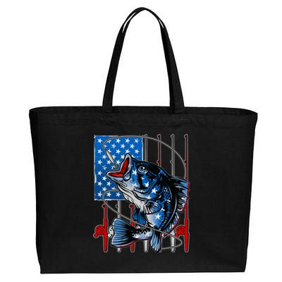 USA American Flag Bass Fishing Cotton Canvas Jumbo Tote