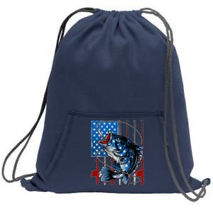 USA American Flag Bass Fishing Sweatshirt Cinch Pack Bag