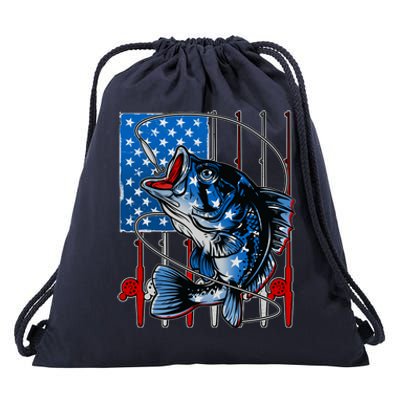 USA American Flag Bass Fishing Drawstring Bag