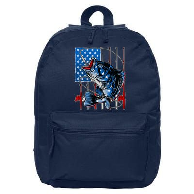 USA American Flag Bass Fishing 16 in Basic Backpack