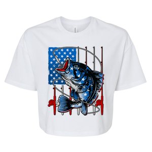 USA American Flag Bass Fishing Bella+Canvas Jersey Crop Tee