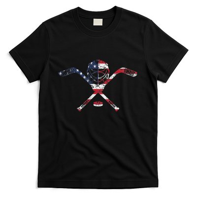 Usa American Flag Ice Hockey Goalie Mask Stick Patriotic T-Shirt