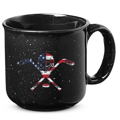 Usa American Flag Ice Hockey Goalie Mask Stick Patriotic 15oz Campfire Ceramic Mug