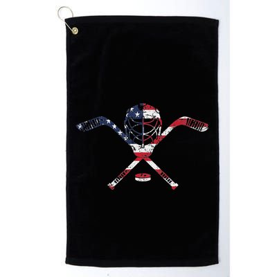 Usa American Flag Ice Hockey Goalie Mask Stick Patriotic Golf Towel