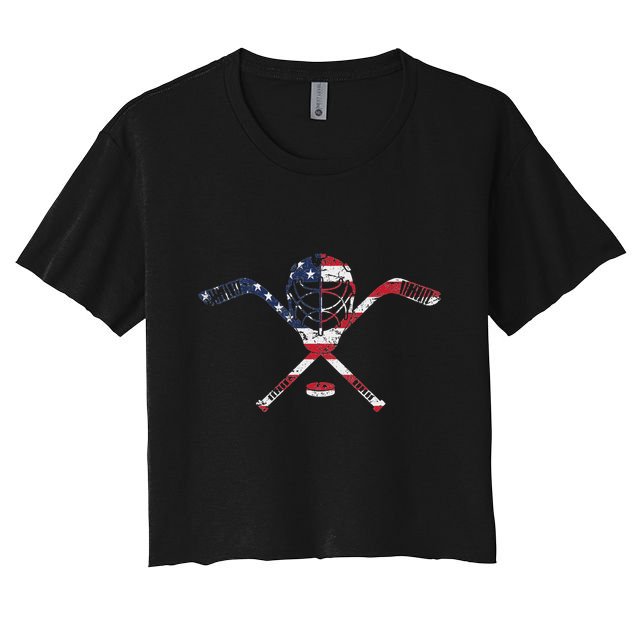 Usa American Flag Ice Hockey Goalie Mask Stick Patriotic Crop Top