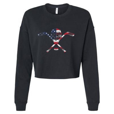 Usa American Flag Ice Hockey Goalie Mask Stick Patriotic Cropped Pullover Crew