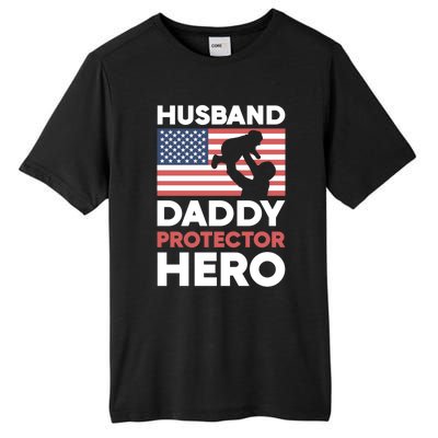 Usa American Flag Fathers Day Husband Daddy Protector Hero Gift Tall Fusion ChromaSoft Performance T-Shirt