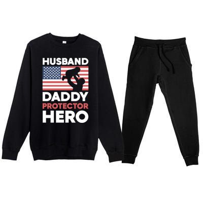 Usa American Flag Fathers Day Husband Daddy Protector Hero Gift Premium Crewneck Sweatsuit Set