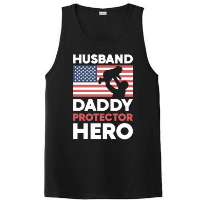 Usa American Flag Fathers Day Husband Daddy Protector Hero Gift PosiCharge Competitor Tank