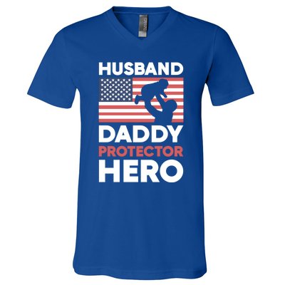 Usa American Flag Fathers Day Husband Daddy Protector Hero Gift V-Neck T-Shirt