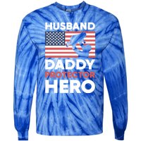 Usa American Flag Fathers Day Husband Daddy Protector Hero Gift Tie-Dye Long Sleeve Shirt