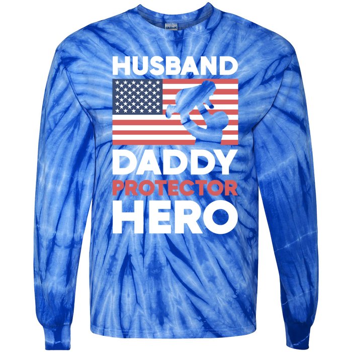 Usa American Flag Fathers Day Husband Daddy Protector Hero Gift Tie-Dye Long Sleeve Shirt