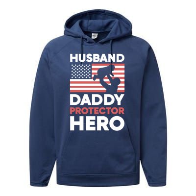 Usa American Flag Fathers Day Husband Daddy Protector Hero Gift Performance Fleece Hoodie