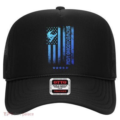 Usa American Flag Snowboarding Mom Cute Gift High Crown Mesh Back Trucker Hat