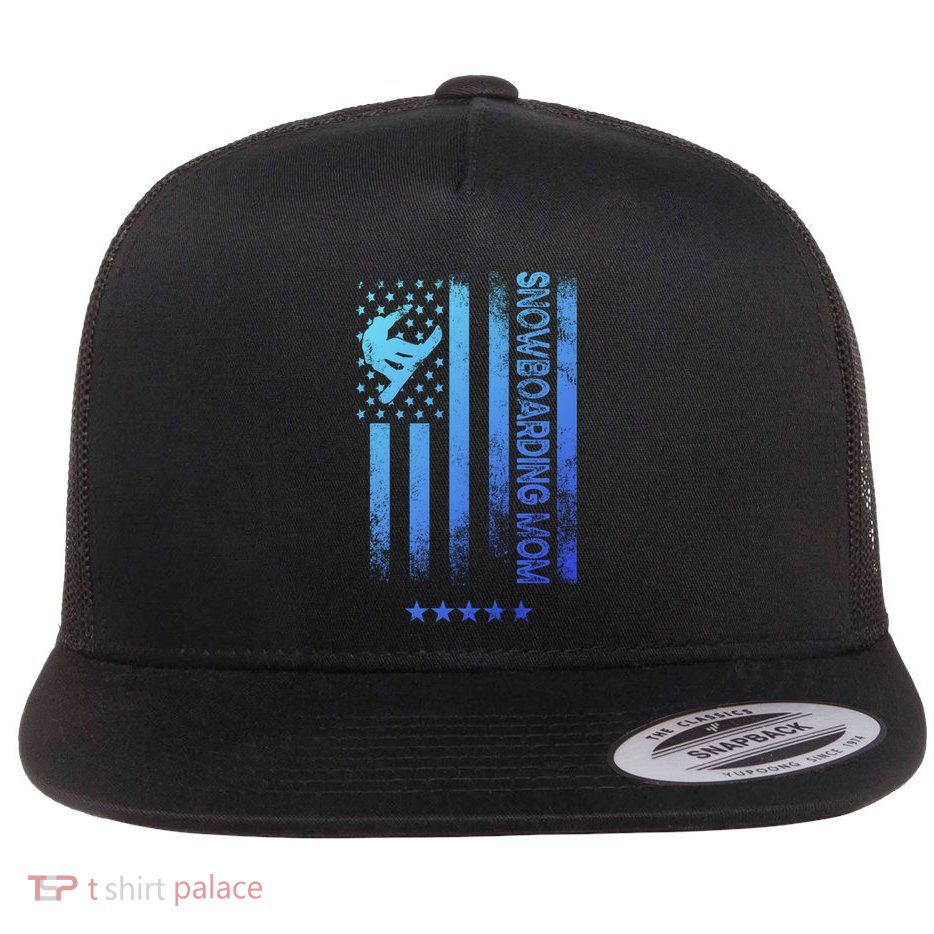 Usa American Flag Snowboarding Mom Cute Gift Flat Bill Trucker Hat