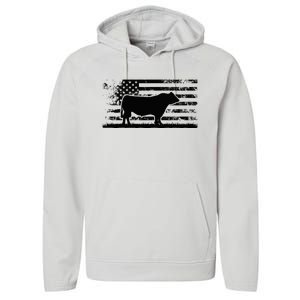 Usa American Flag America Cow Black Angus Rancher Performance Fleece Hoodie