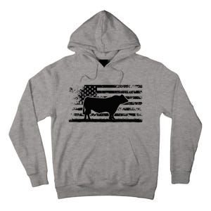 Usa American Flag America Cow Black Angus Rancher Tall Hoodie