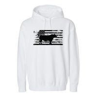 Usa American Flag America Cow Black Angus Rancher Garment-Dyed Fleece Hoodie