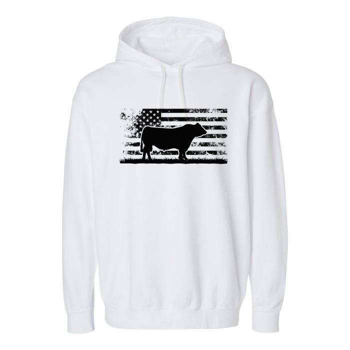 Usa American Flag America Cow Black Angus Rancher Garment-Dyed Fleece Hoodie