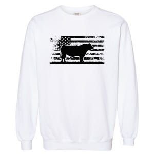 Usa American Flag America Cow Black Angus Rancher Garment-Dyed Sweatshirt