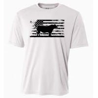 Usa American Flag America Cow Black Angus Rancher Cooling Performance Crew T-Shirt