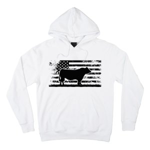 Usa American Flag America Cow Black Angus Rancher Hoodie