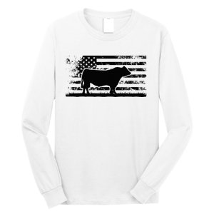 Usa American Flag America Cow Black Angus Rancher Long Sleeve Shirt