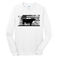 Usa American Flag America Cow Black Angus Rancher Tall Long Sleeve T-Shirt