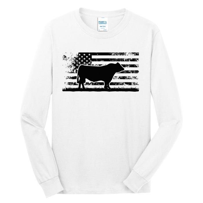 Usa American Flag America Cow Black Angus Rancher Tall Long Sleeve T-Shirt