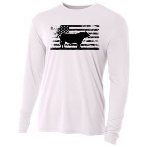 Usa American Flag America Cow Black Angus Rancher Cooling Performance Long Sleeve Crew