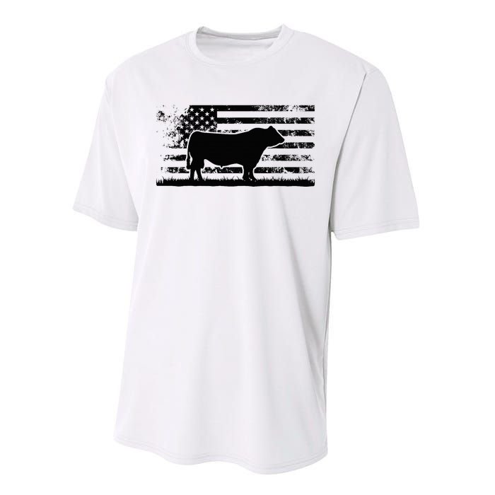 Usa American Flag America Cow Black Angus Rancher Performance Sprint T-Shirt