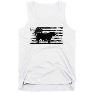 Usa American Flag America Cow Black Angus Rancher Tank Top