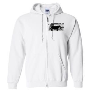 Usa American Flag America Cow Black Angus Rancher Full Zip Hoodie