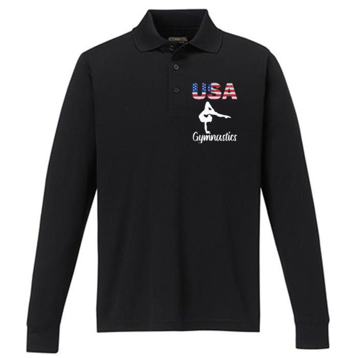 Usa American Flag Gymnastics Gymnast Performance Long Sleeve Polo