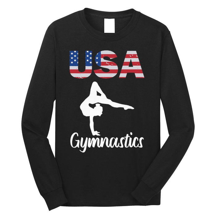 Usa American Flag Gymnastics Gymnast Long Sleeve Shirt