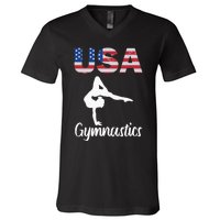 Usa American Flag Gymnastics Gymnast V-Neck T-Shirt